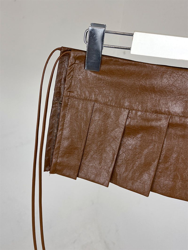 PLEATS LEATHER BELT SKIRT (2C)