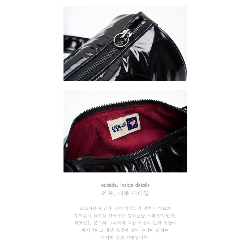 2WAY BELTED STRAP BARREL BAG SMALL_GLOSSY BLACK