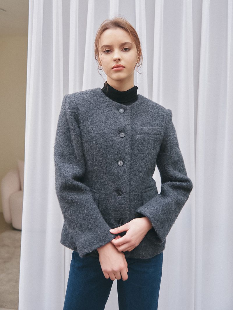 HAIRY WOOL MUFFLER COAT_CHARCOAL