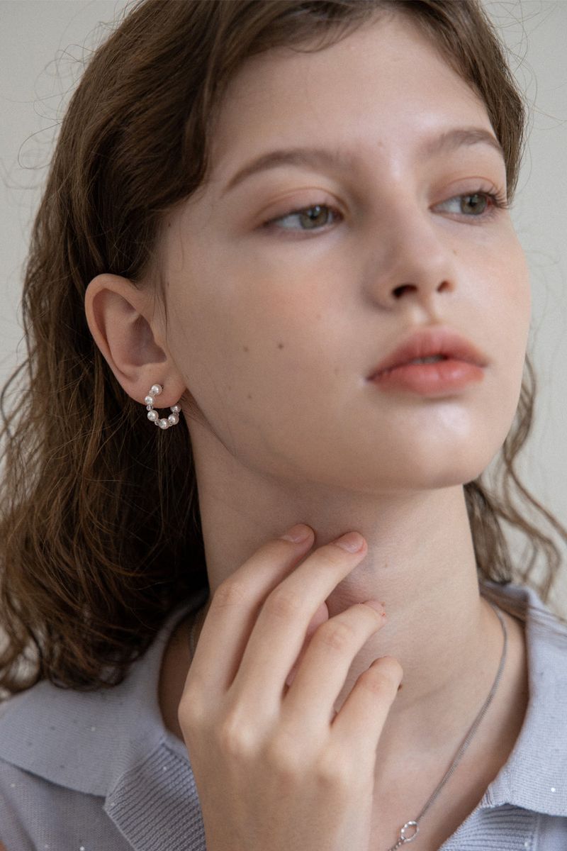 White pearl and crystal mini hoop earring