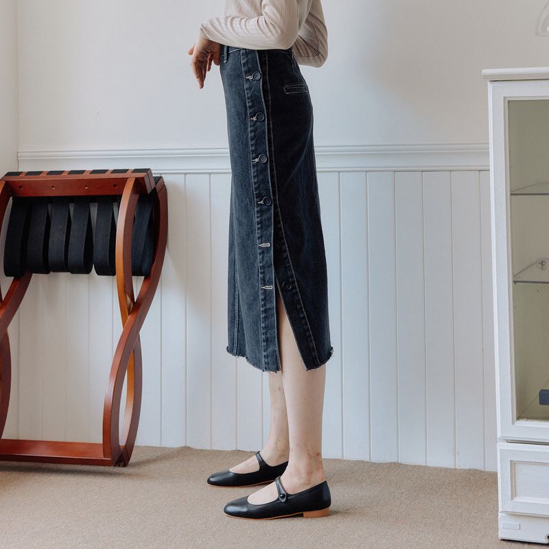 yuppe（ヤッピー）の「ラップデニムスカート / WRAP DENIM SKIRT_GRAY（Skirts）」