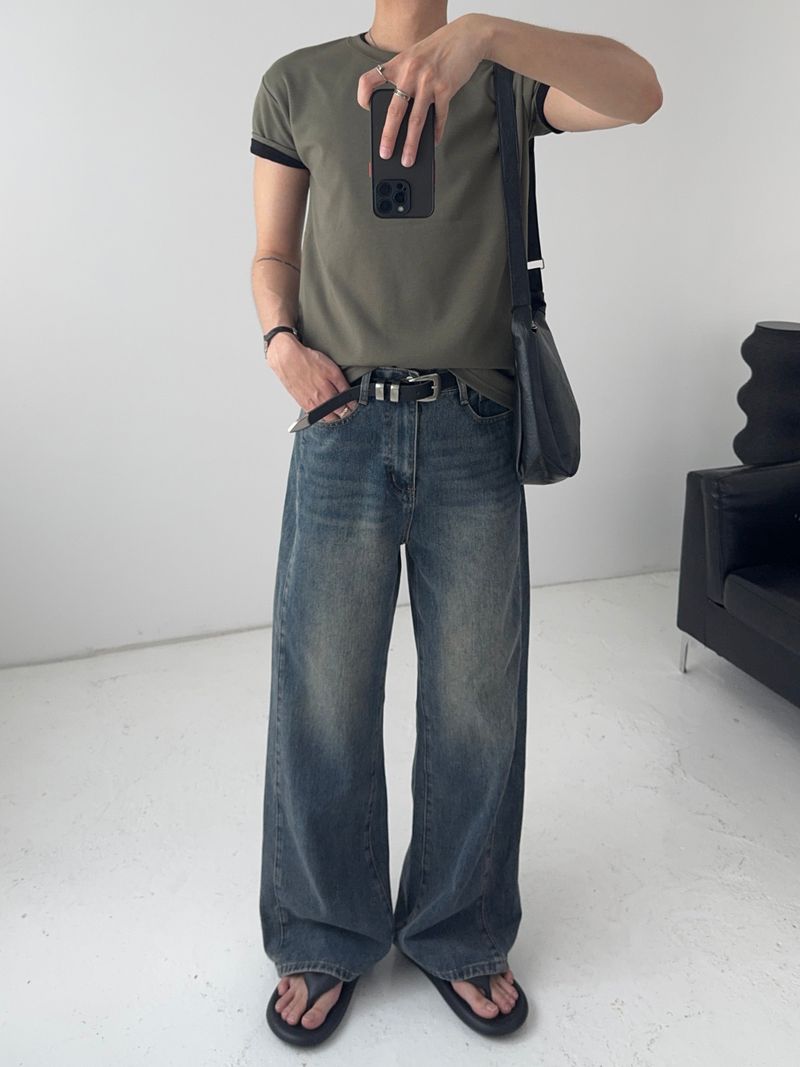 SR シーム ディテール セミワイド フレア デニムパンツ(4 Colors)