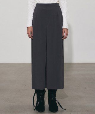 INVERTED BANDING LONG SKIRT_CHARCOAL