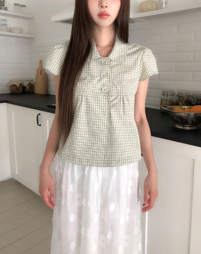 Linky Check Puff Blouse