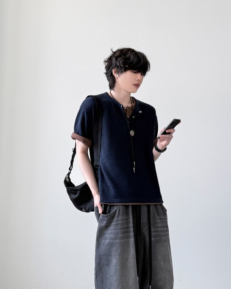 Jetty Henley Neck Half Knit
