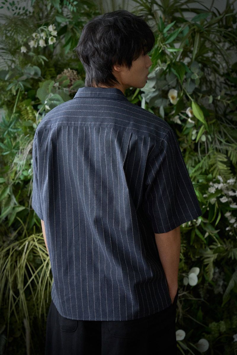 STRIPE L-C TAILORED 1/2 SHIRT (Navy)