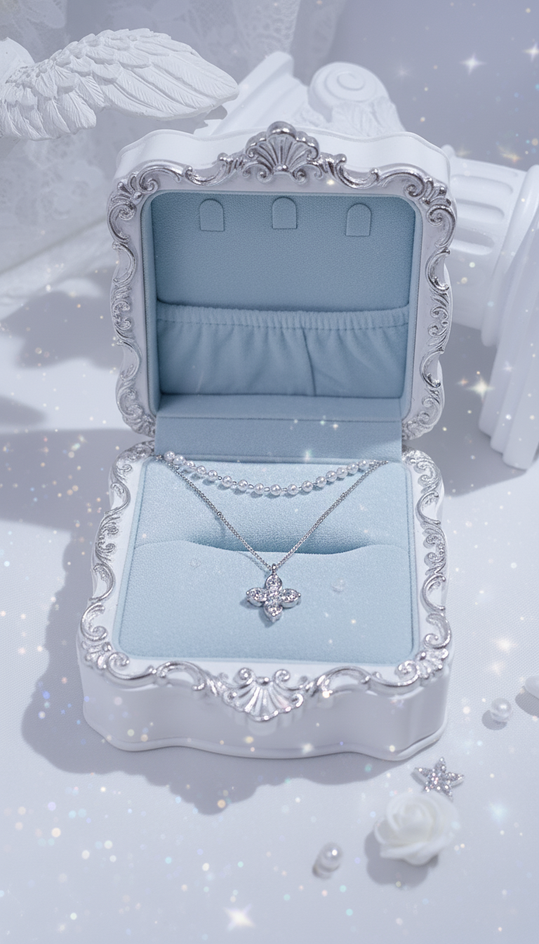 [NMIXX ジウ Necklace] ルナ ブロッサム レイヤード ネックレス - Silver color