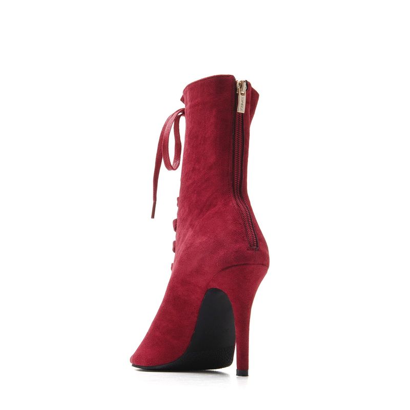 Suede Lace-Up Open Toe Heel(Red)