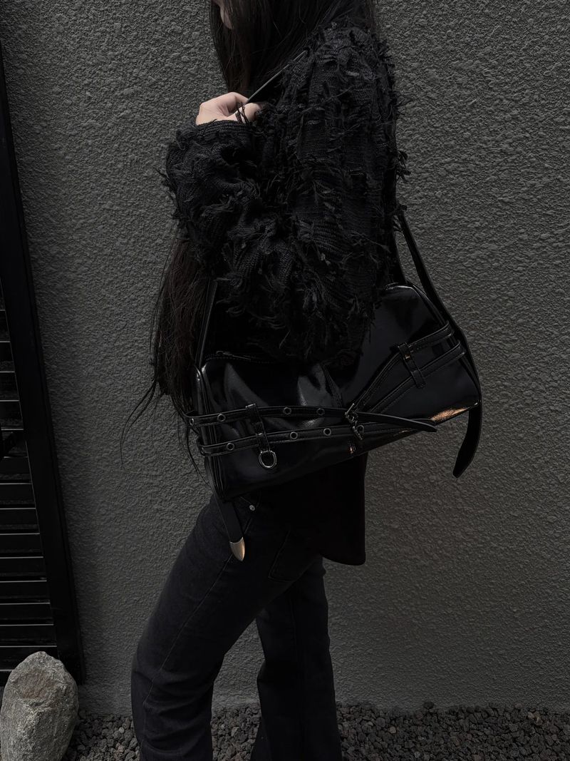 eyelet belted shoulder bag