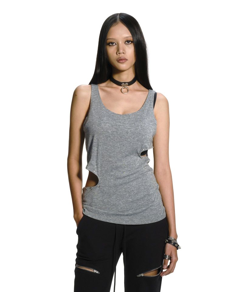 CUT-OUT STUD SLEEVELESS TOP GRAY