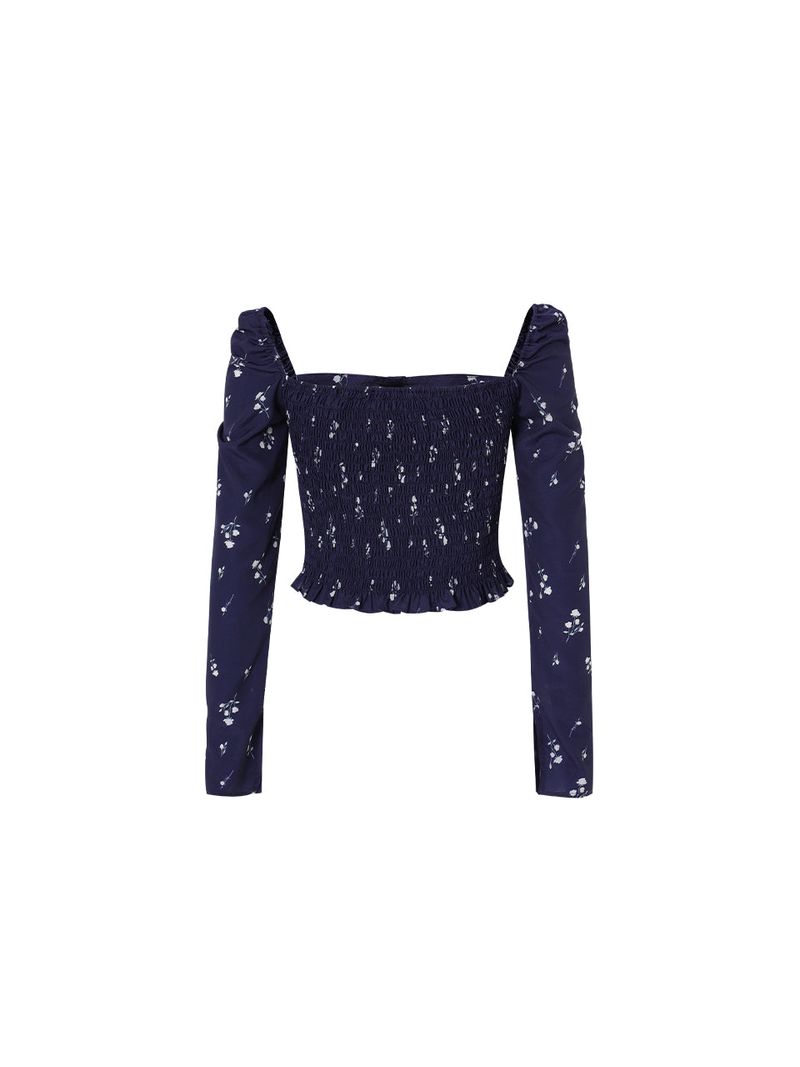 Ribbon square blouse (Navy)
