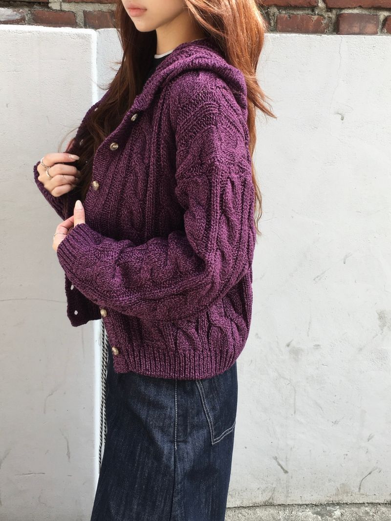 Witty Cable Hooded Knit Cardigan (5c)