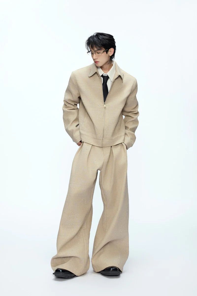 Rhinestone Sequin Pleated Trousers