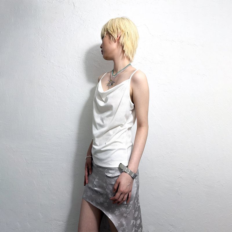 GLITTER COWL NECK CAMISOLE: WHITE