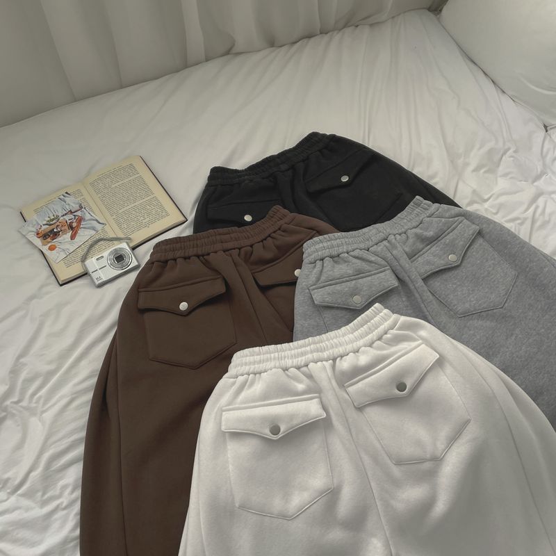 LONG / Back pocket napping wide banding pants