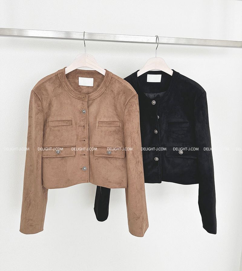 a no-collar suede jacket