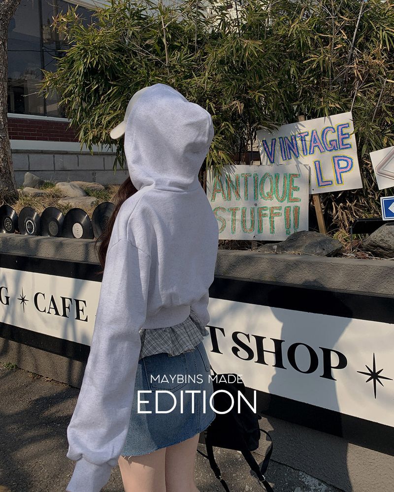 [MADE] Check frill hooded zip-up