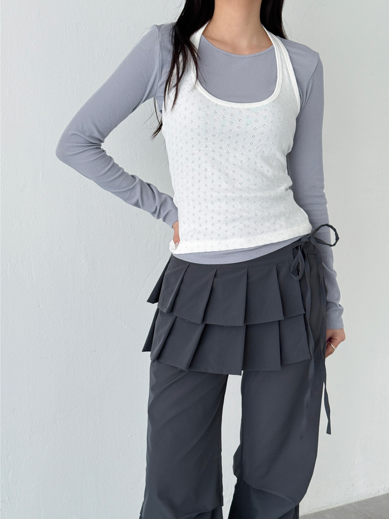 pleated wrap skirt pants (2color)