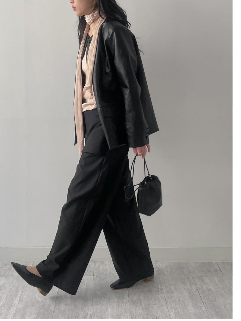 Hunt No Collar Loose Fit Leather Jacket