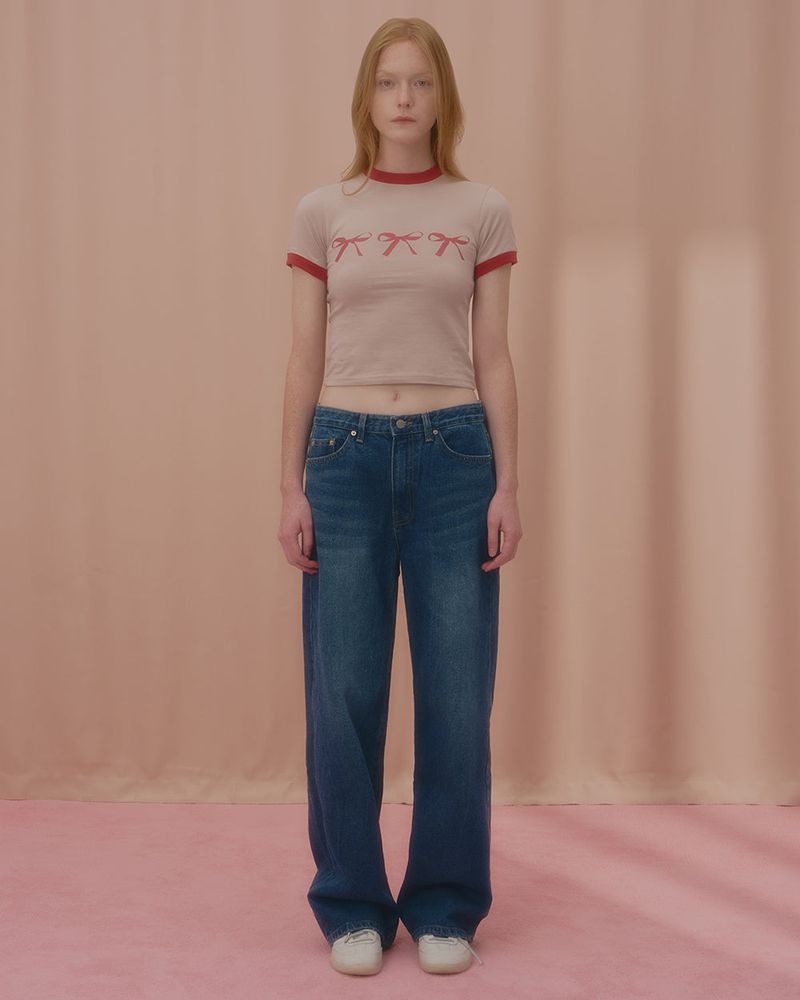TRIPLE RIBBON RINGER TSHIRT-BEIGE
