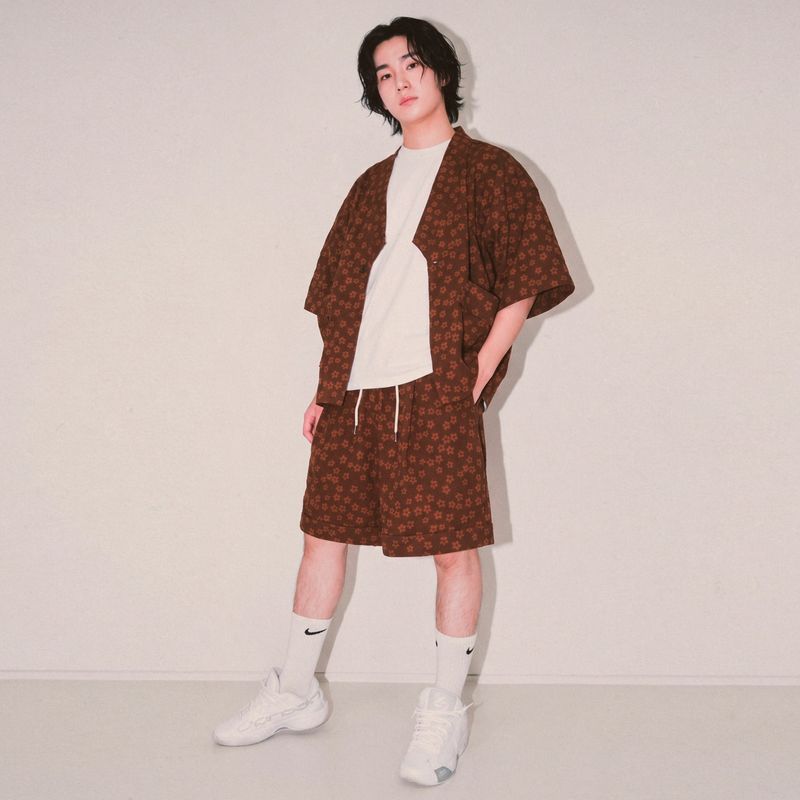 flower turn-up shorts_brown