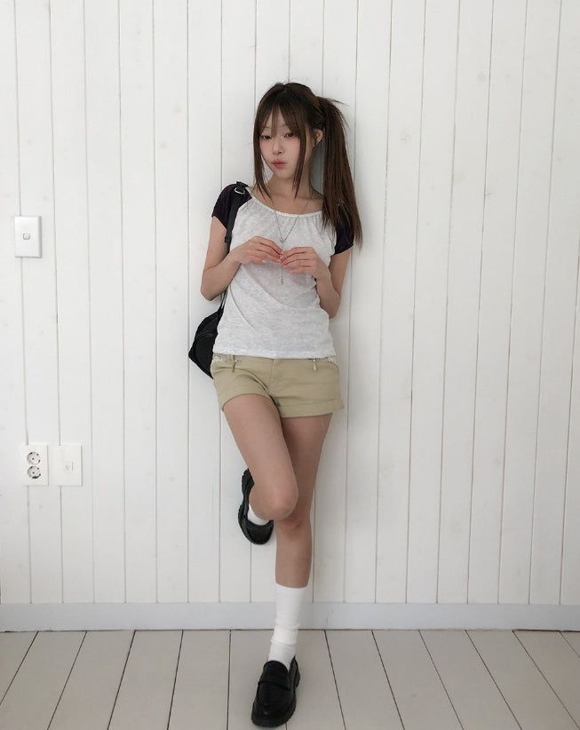 Loopen Lace Zipper Roll-up Shorts