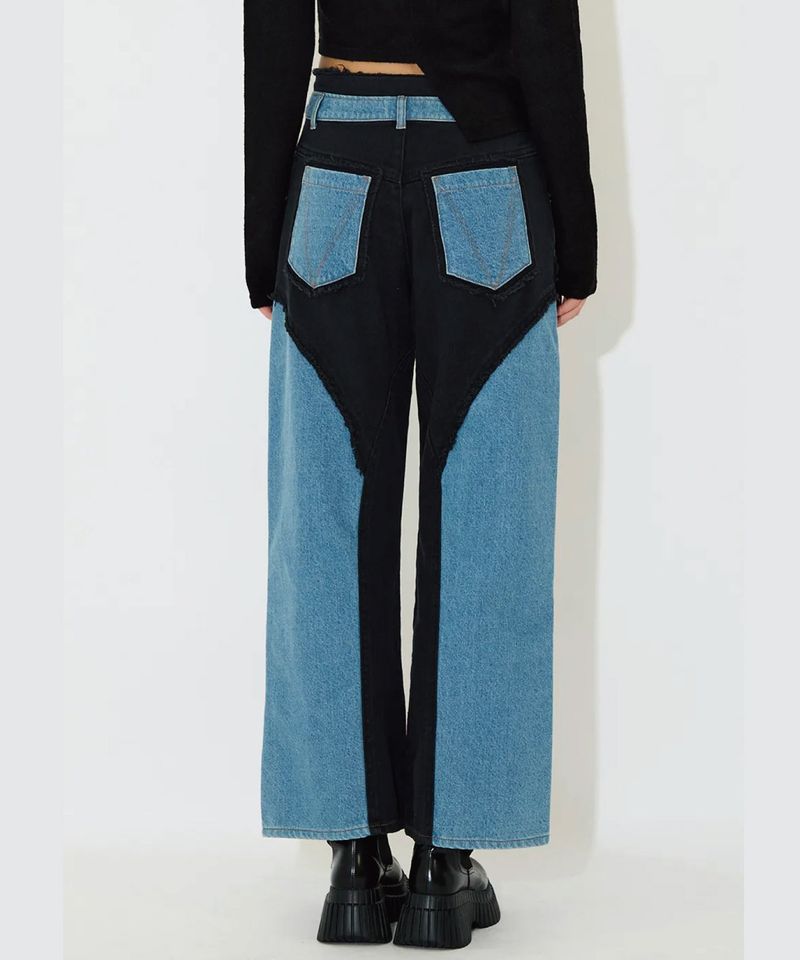 BICOLOR FRAY STRAIGHT PANTS