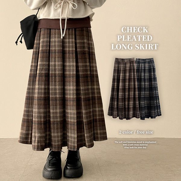 hijjoo（ハイチュー）の「Uni Classic Back Banding Check Pleated Long Skirt（Skirts）」