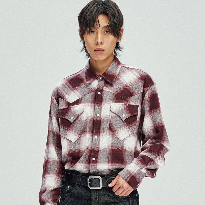 KND(ケイエンド)の「flannel plaid western shirt burgundy(Tops)」