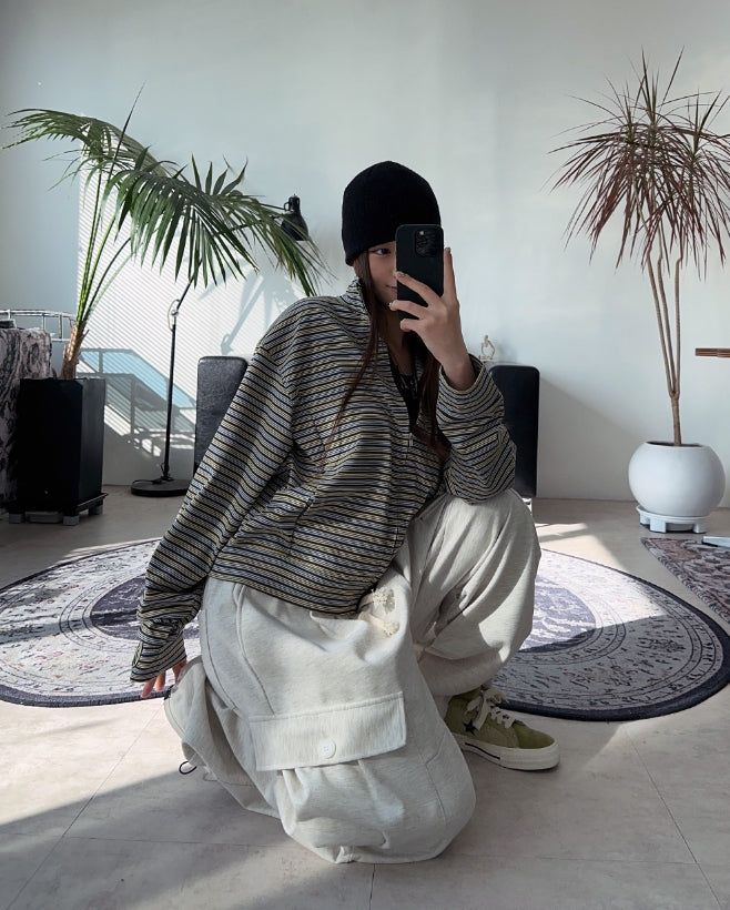 Needeu Crop Stripe Zip Up