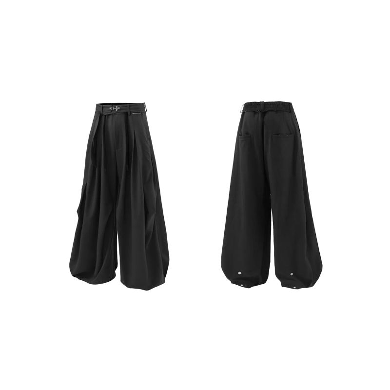 RELABEL('LABEL) Acetic acid wool pants with complimentary elastic waistband, pleated knife-edge silhouette, loose and casual fit