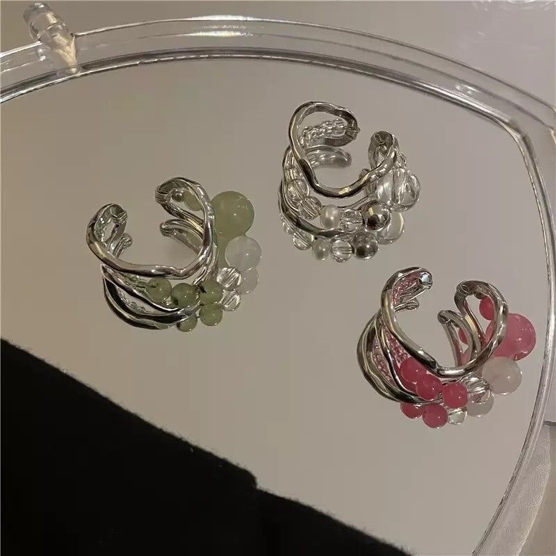 MÜCE（ミュセ）の「0024 [REDVELVET PICK] (Pink, Green) Acrylic beads silver ring（Accessories）」