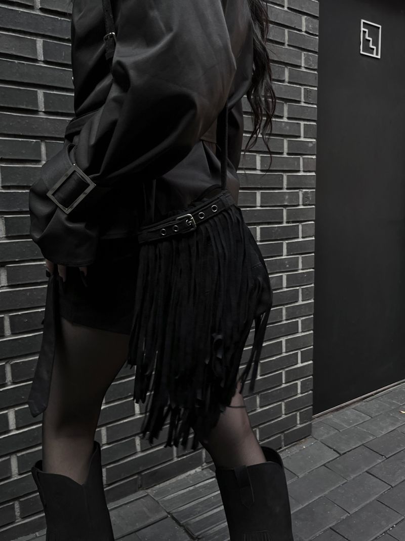 suede fringe shoulder bucket bag