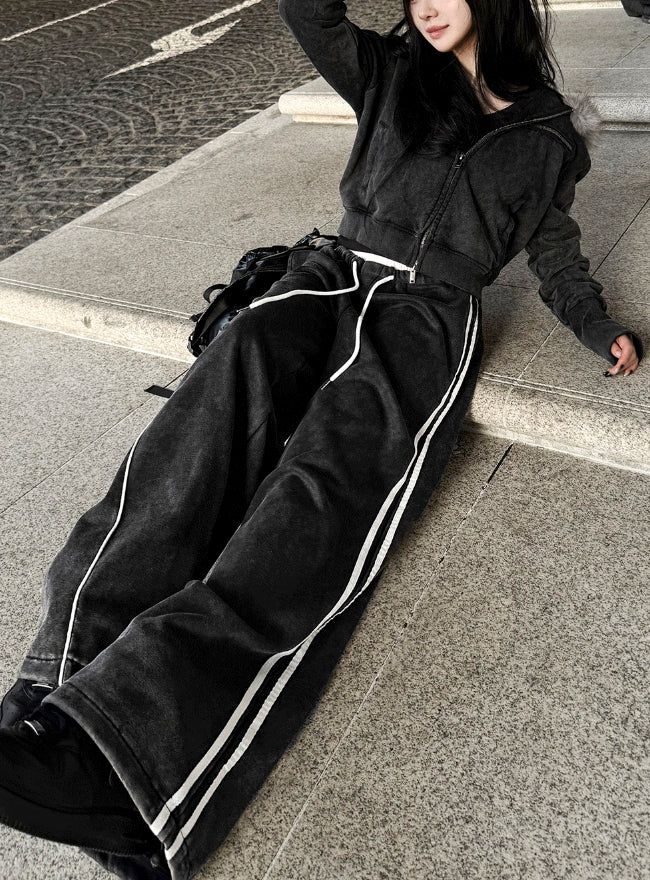 Low Washing Unbalanced Sagging Pants