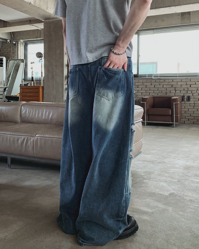 Binden Wash Damaged Wide Denim