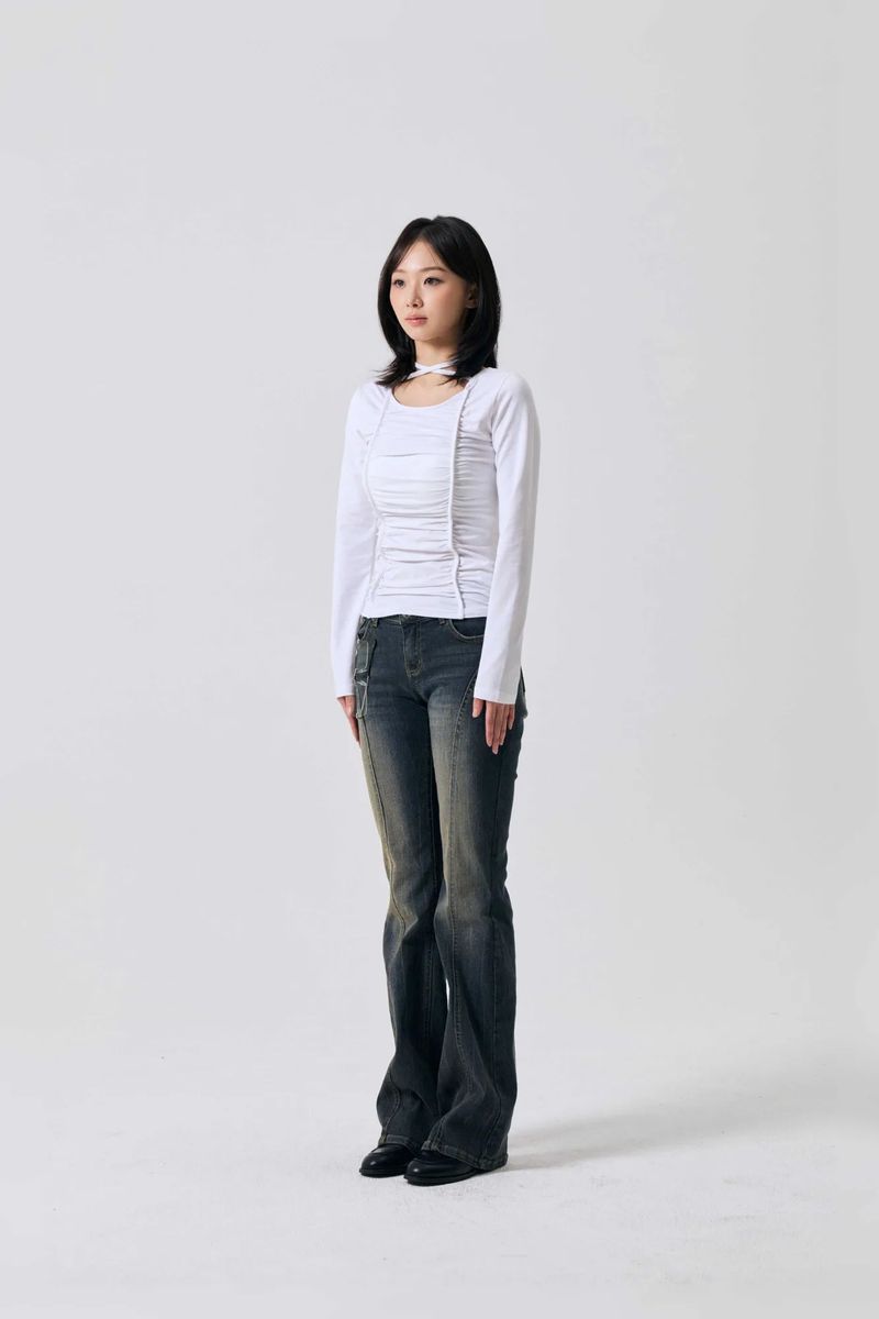 LISE SHIRRING TOP / WHITE