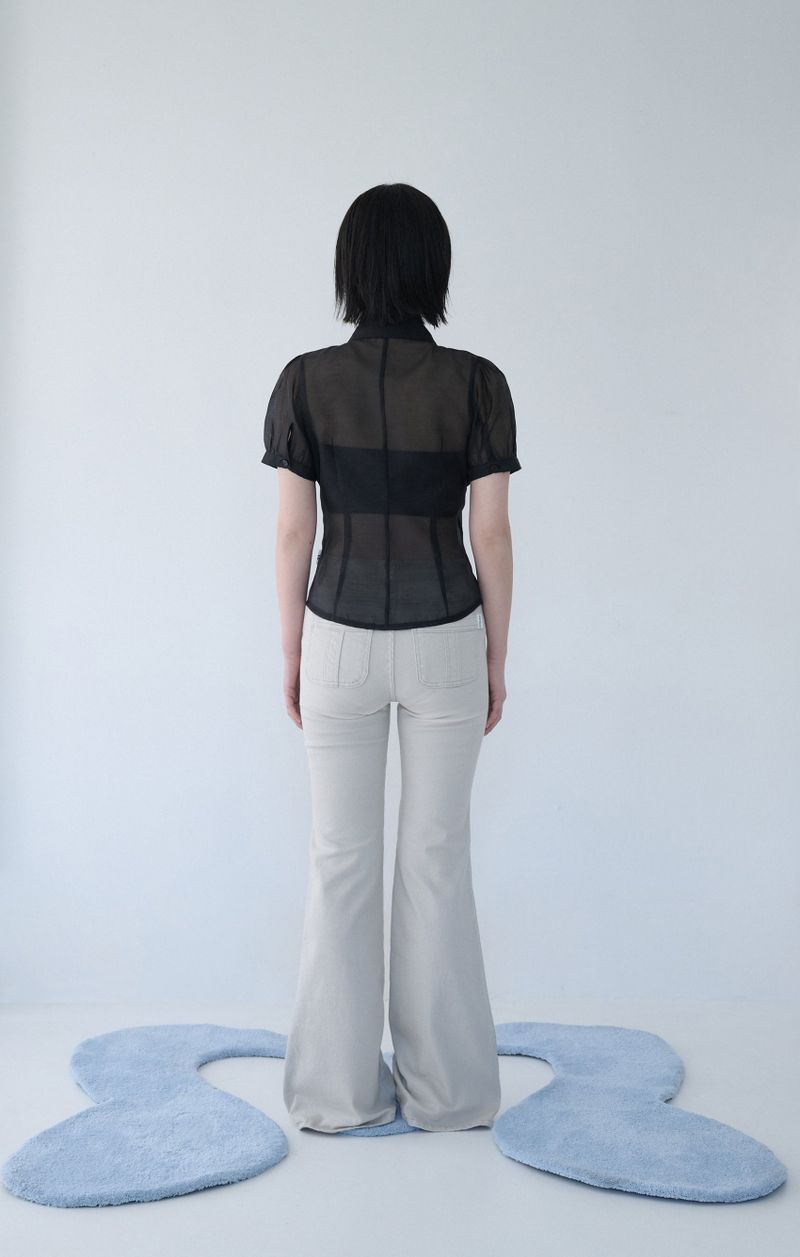SHIRRING SHEER BLOUSE BLACK