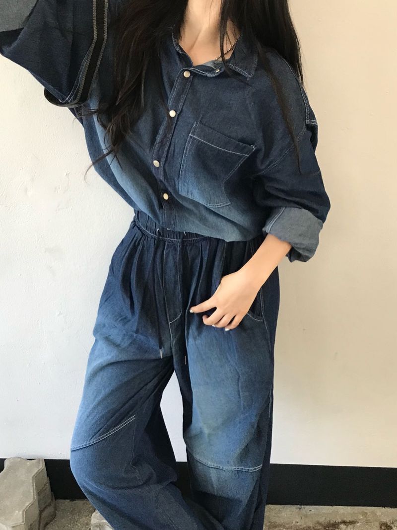 Deep ocean denim set up shirt