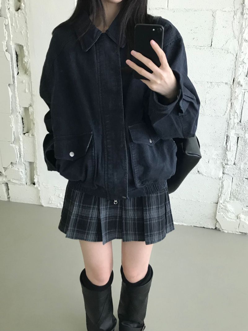 Check Pleated Mini Dress (2 colors)