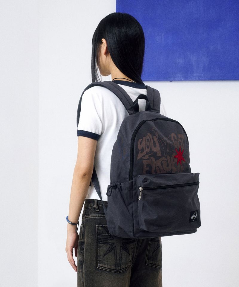 Printed Twill Pocket Backpack (Gray)