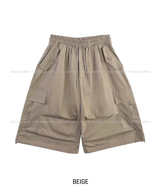 Bulky Pintuck Cargo Bermuda Pants