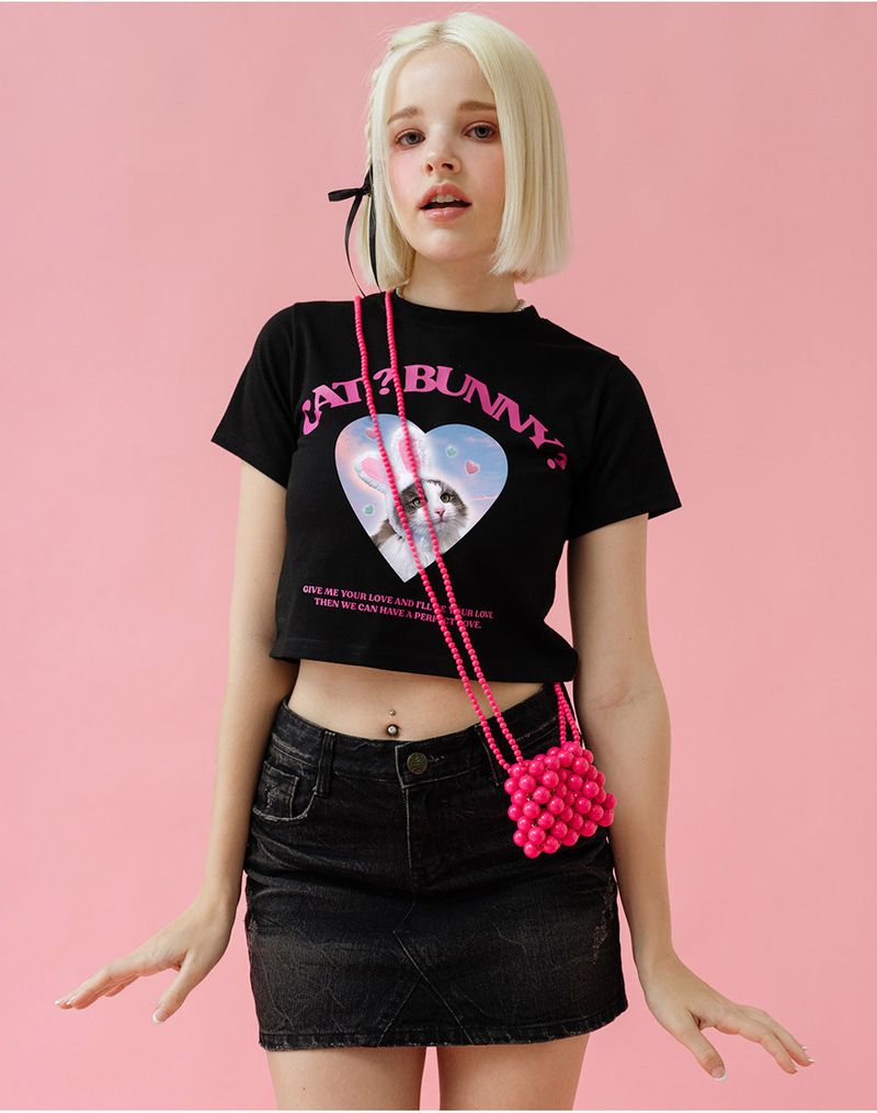 CAT&BUNNY CROP T-SHIRT [4COLOR]