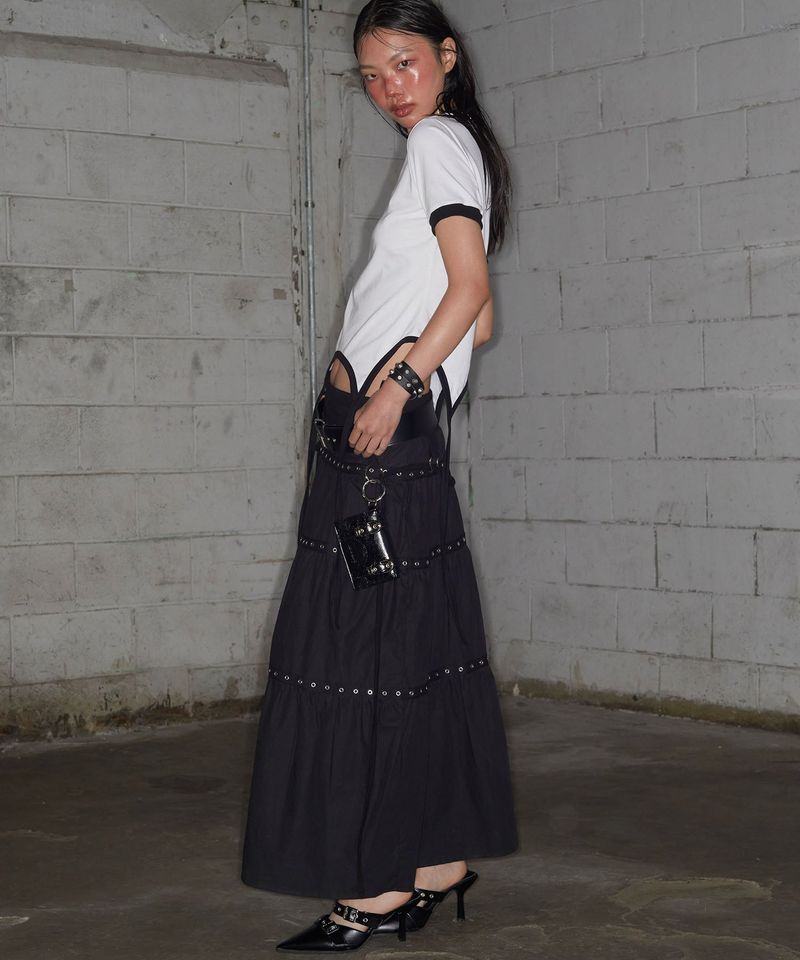 Tiered Eyelet Maxi Skirt (BLACK)
