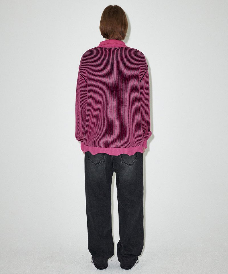 CUTTING CONTRAST HALF ZIP-UP KNIT
