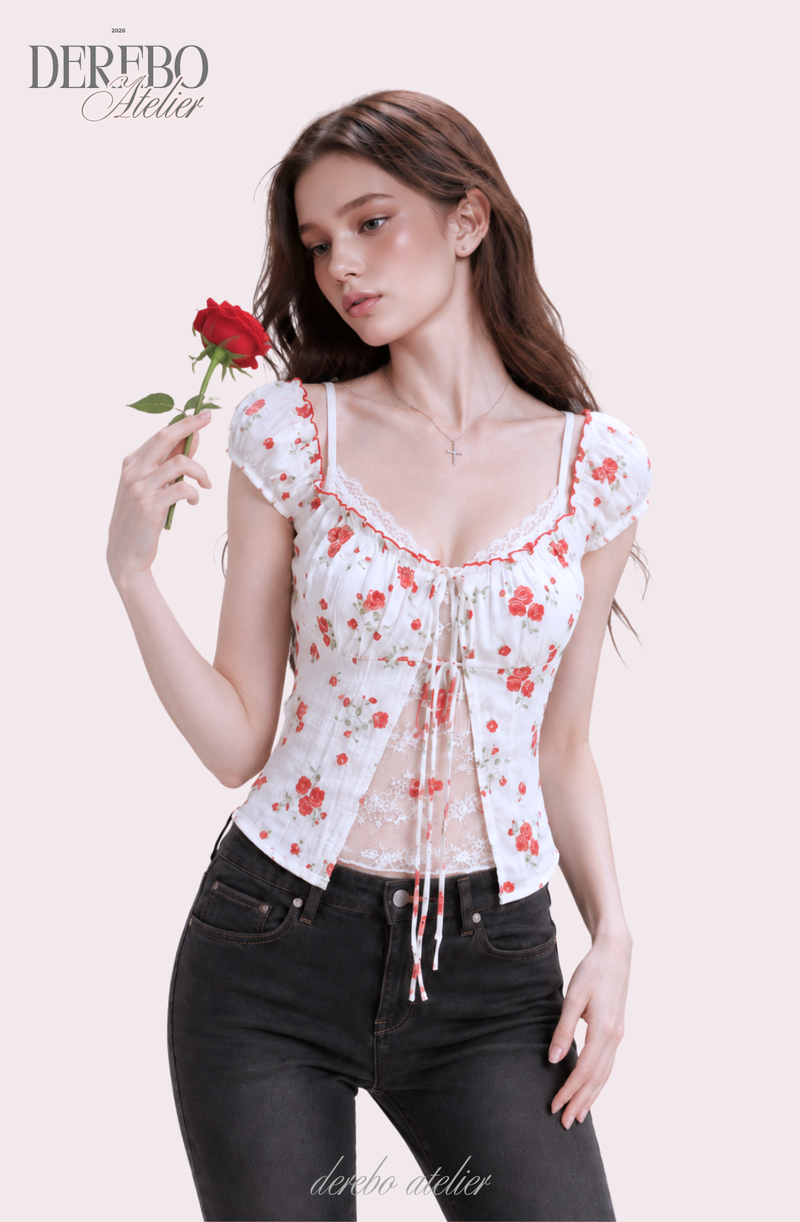 Red Rose Lace Layered Blouse