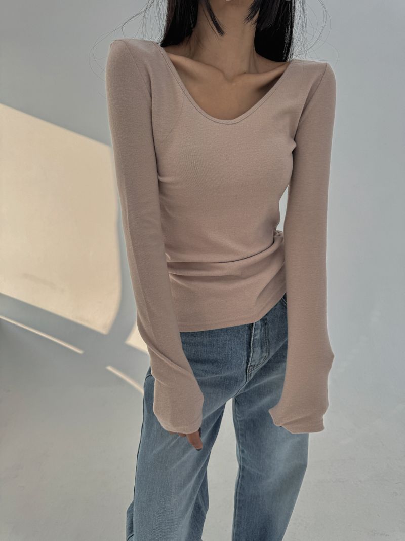 Napping V-neck Long Sleeve T-shirt