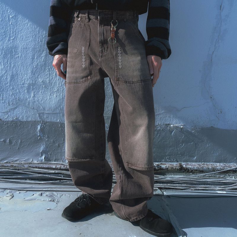 Double knee denim work pants / Brown