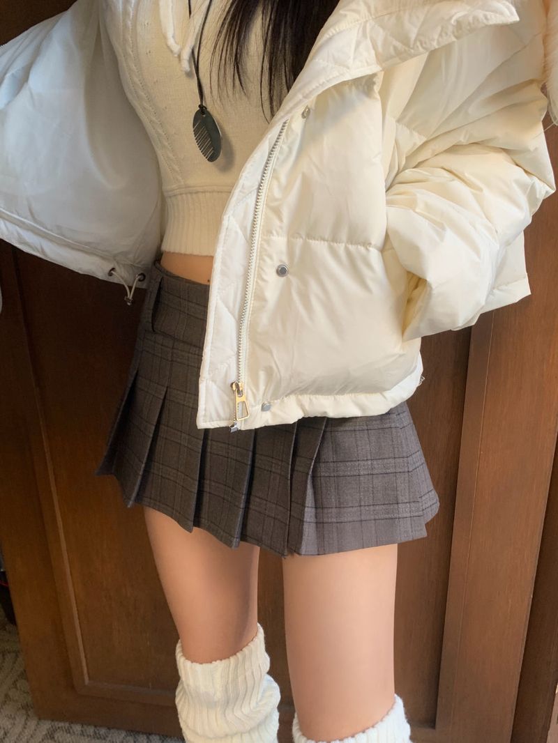 Ice Bloom Fur-Collar Duck Down Short Puffer