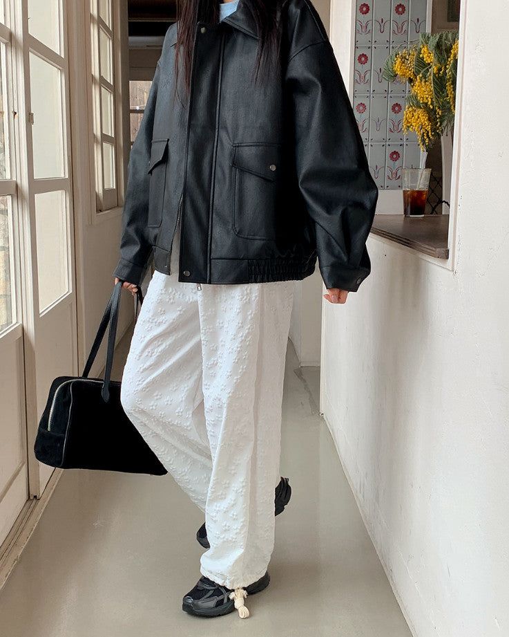 Flower Emboss String Wide Jogger Pants (4color)