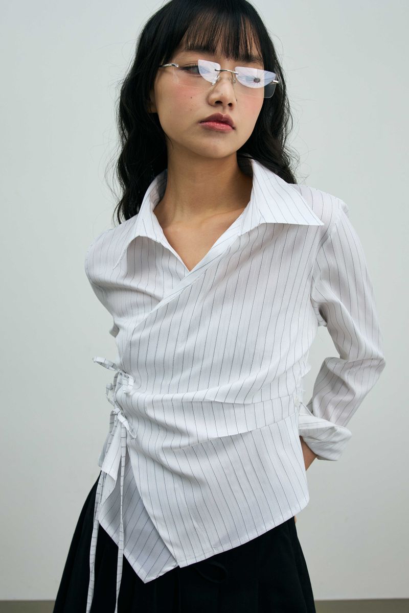 EVE STRIPE WRAP SHIRT / WHITE